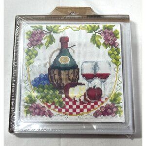Wine & Cheese Cross Stitch Kit With Frame